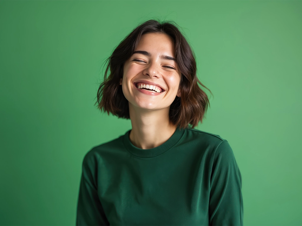 attractive female brunette with big smile, white teeth